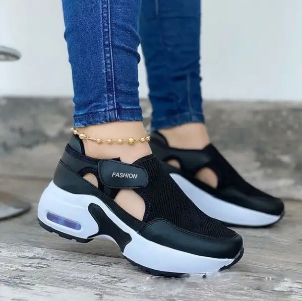 Fashion Round Toe Low-top Women's Solid Color Net Shoes