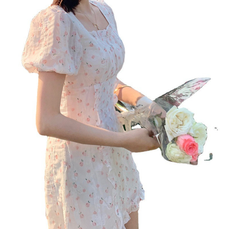 Pure Desire Girl Chiffon Floral Short Dress With Wood Ears