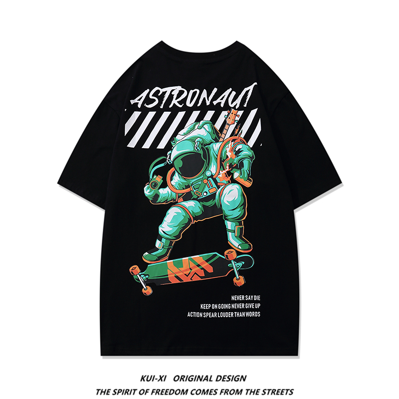 Hip Hop Street Skateboard Astronaut Short Sleeve Male