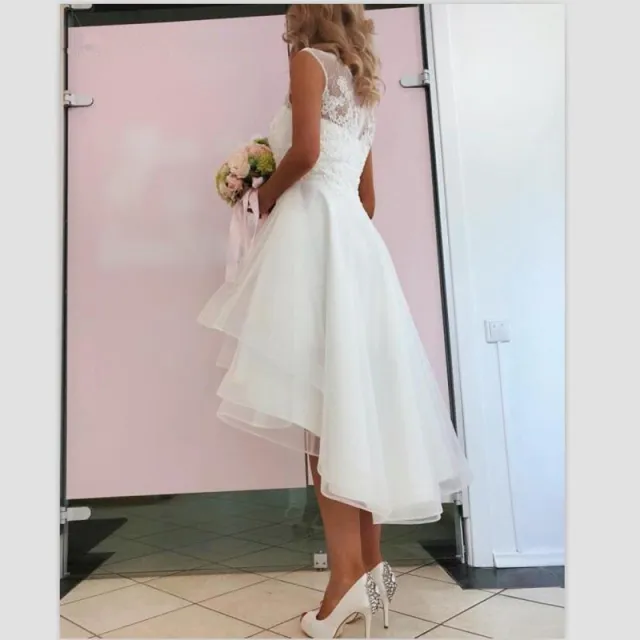 New Style Wedding Dress Short Front And Long Lace Simple Short Ivory - Shop at LoveMi