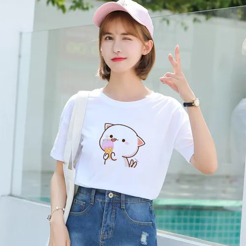 Loose And Versatile Bf Style Student Cute Print Top White - Shop at LoveMi