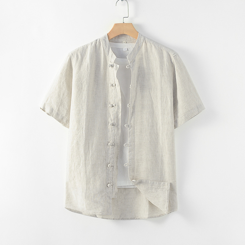 Summer Men's Linen Short-sleeved Shirt