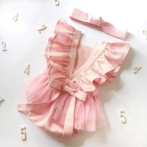 Summer Newborn Cotton and Linen Romper Pure Color Net