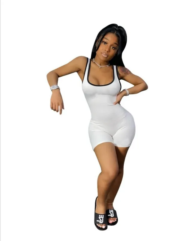 Women's Sexy Solid Color Casual Sports Vest Jumpsuit White - Shop at LoveMi
