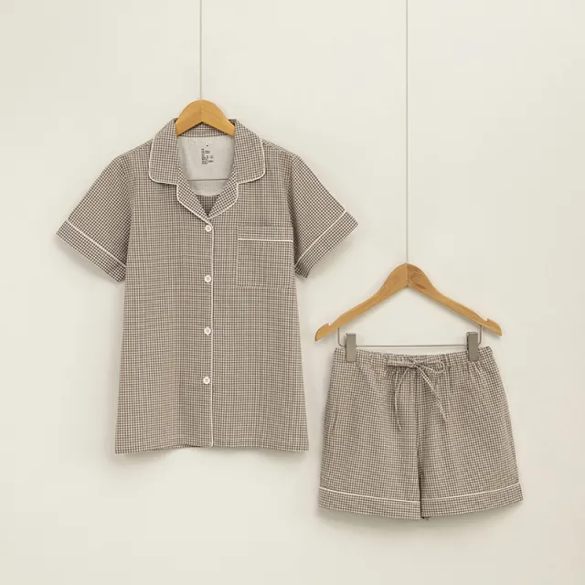 Cotton Pajamas Thin Style Home Service Suit Shorts Plaid Brown - Shop at LoveMi