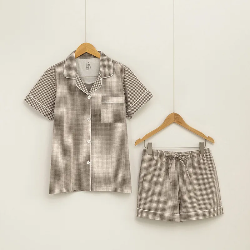 Cotton Pajamas Thin Style Home Service Suit Shorts Plaid - Brown