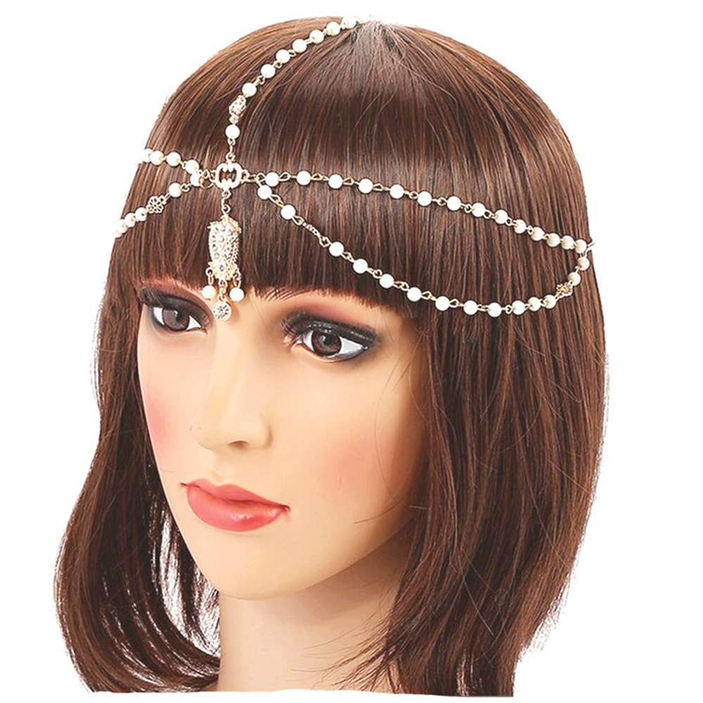 European And American Hot-selling Fashion Bohemian Diamond-studded Imitation Pearl Tassel Headband Headband