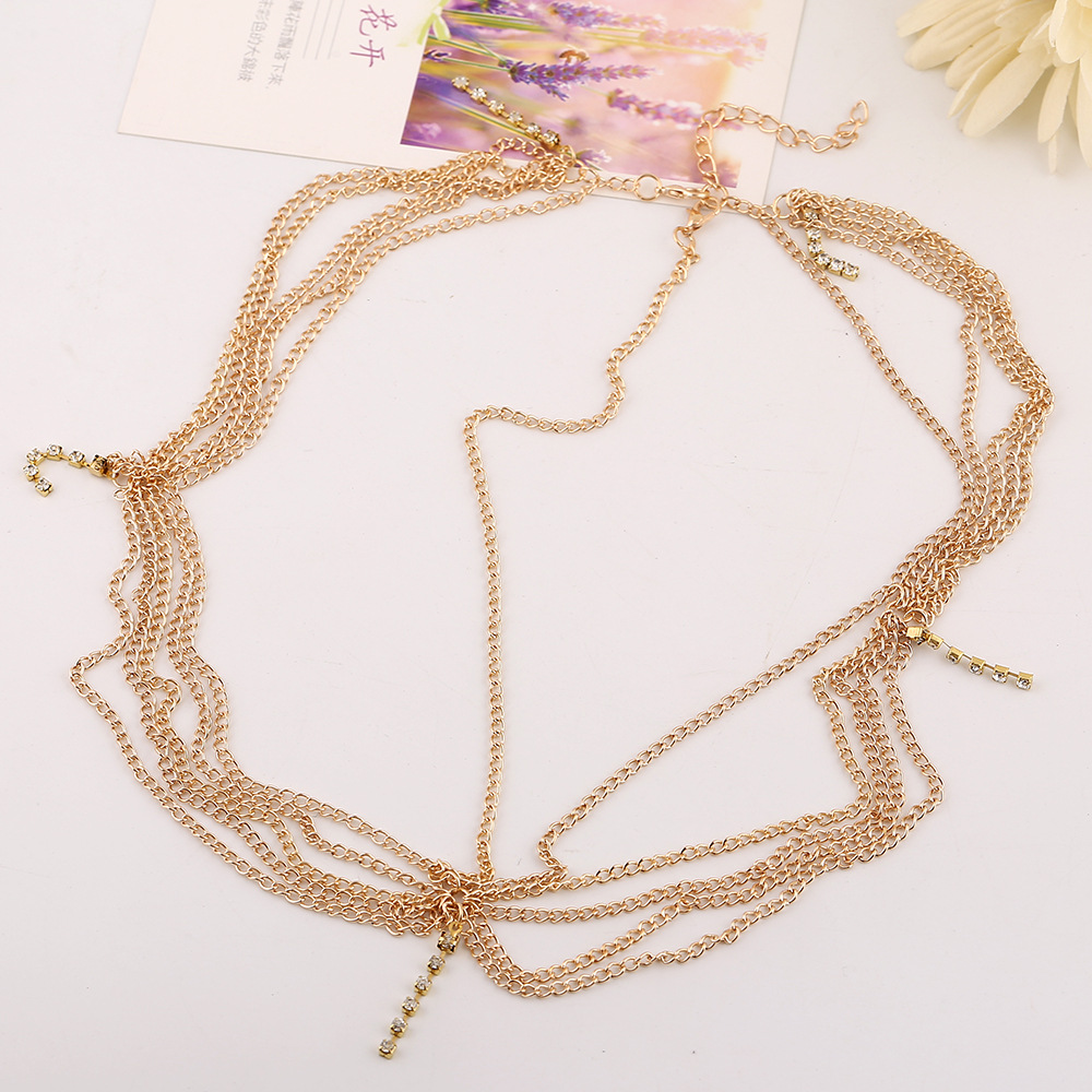 Multi Layer Tassel Inlaid Diamond Hair Head Chain Hair Accessory Gold - Shop at LoveMi