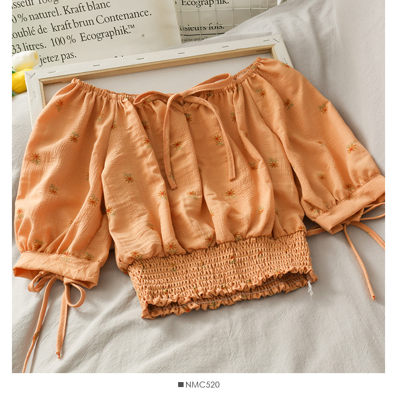 French Niche Bow Tie With A Word Collar Short Top Waist Waist Slimming Daisy Small Shirt