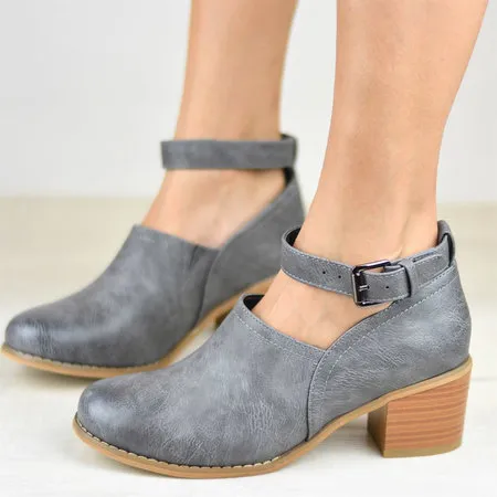 Thick Heeled Mid- Heel Retro Round Toe Women's Nude Boots - Grey