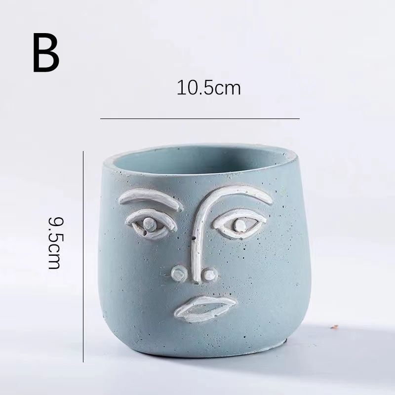 Small Cute Head Flower Pot with face expression and dimensions.