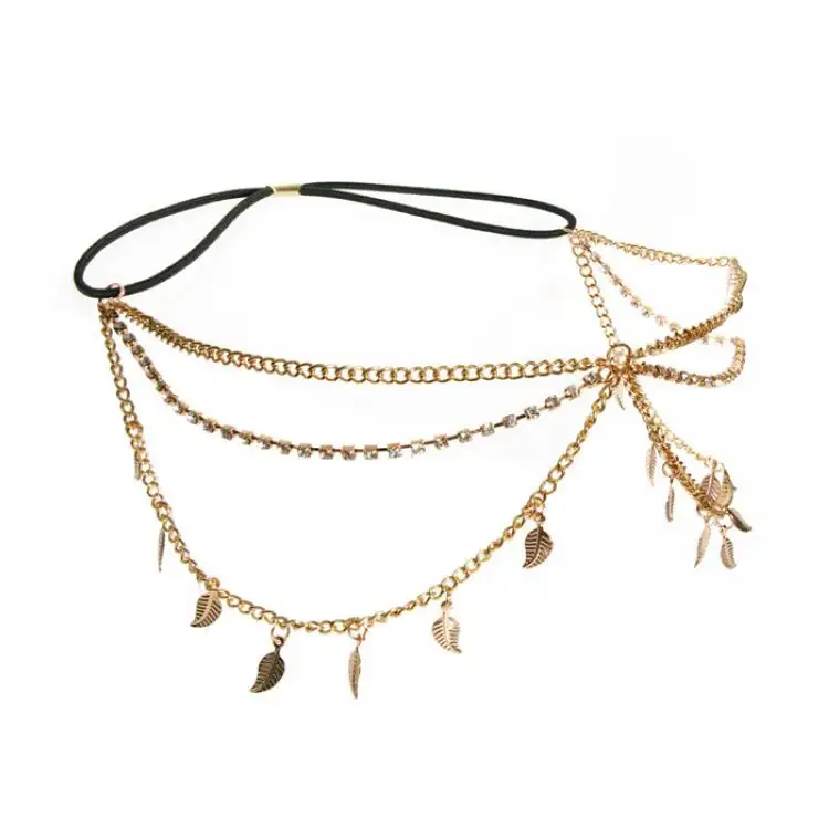 Fashion Diamond-Studded Chain Leaf Multi-Layer Tassel Headband