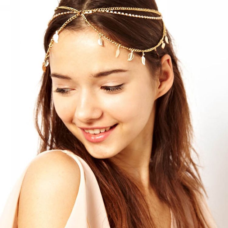 Fashion Diamond-Studded Chain Leaf Multi-Layer Tassel Headband