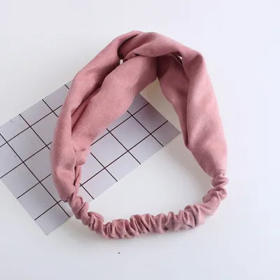 Cross Elastic Headband Knitted Suede Headband Ladies Hair Accessories Pink - Shop at LoveMi