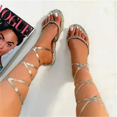 Flat foot ring strap sexy ladies beach casual sandals and slippers - Silver - View 1