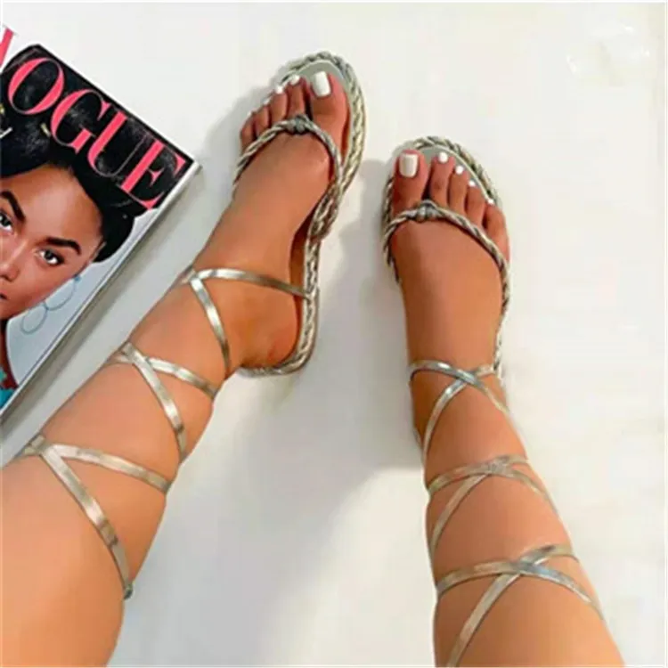 Flat foot ring strap sexy ladies beach casual sandals and slippers - Silver