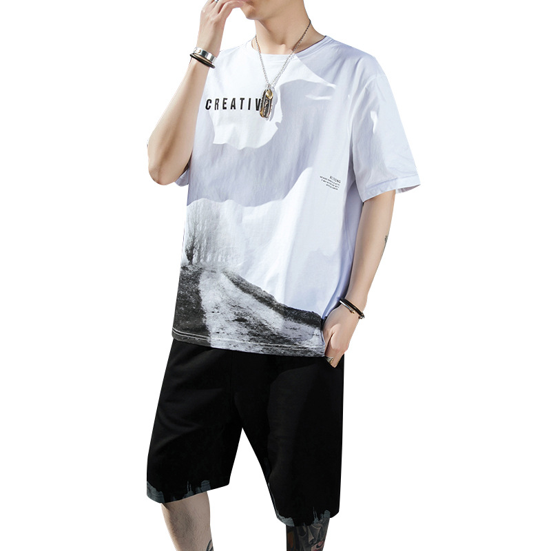 Ice Silk Half Sleeve T-shirt Men's Loose Suit