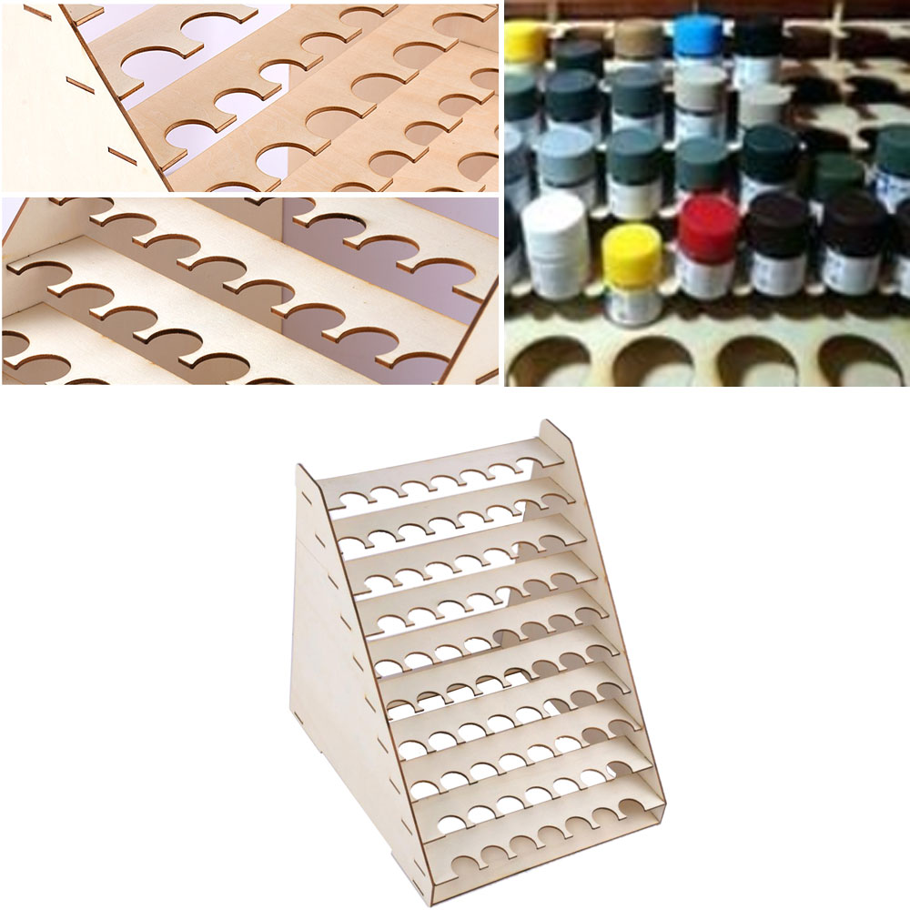 75 Holes Wood Paint Bottle Rack Organizer Brushes Tools Storage Stand Holder