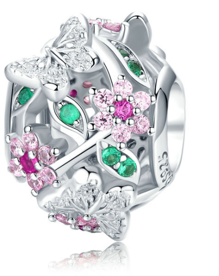 Butterfly Color S925 Sterling Silver Beaded Bracelet Diy Platinum Plated Zircon Bead Jewelry