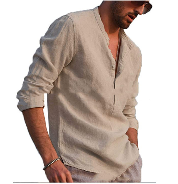 Cotton And Linen Long Sleeved Men's Casual Shirts Men's Tops
