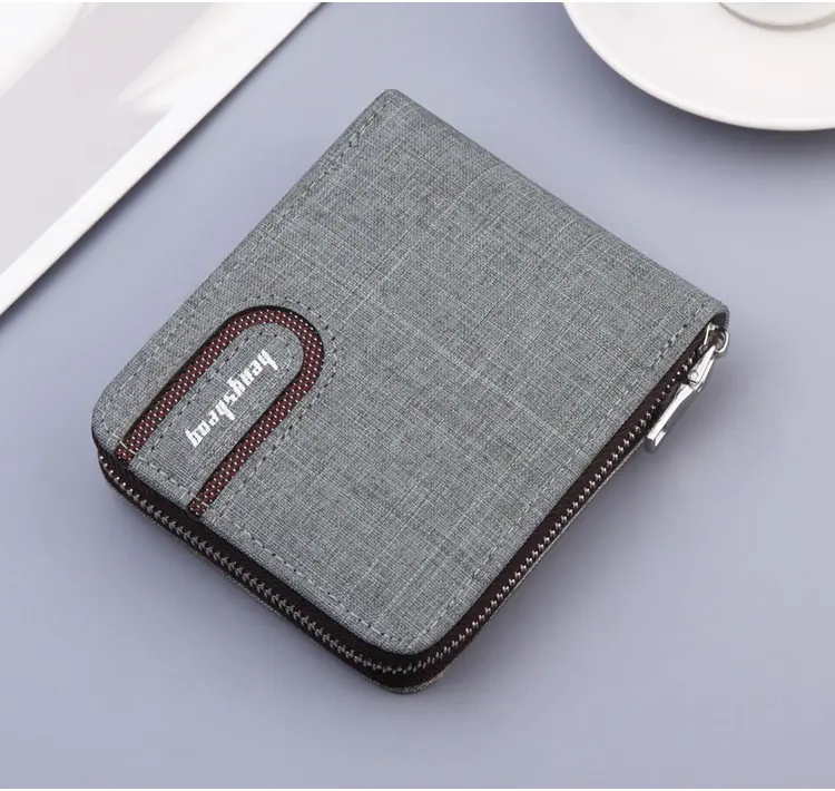 Men's Short Wallet Men Zipper Canvas Small Multi-function Dollar