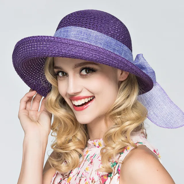 Straw Hat Female Summer Sunshade Sun Hat Korean Seaside Sunscreen Purple - Shop at LoveMi