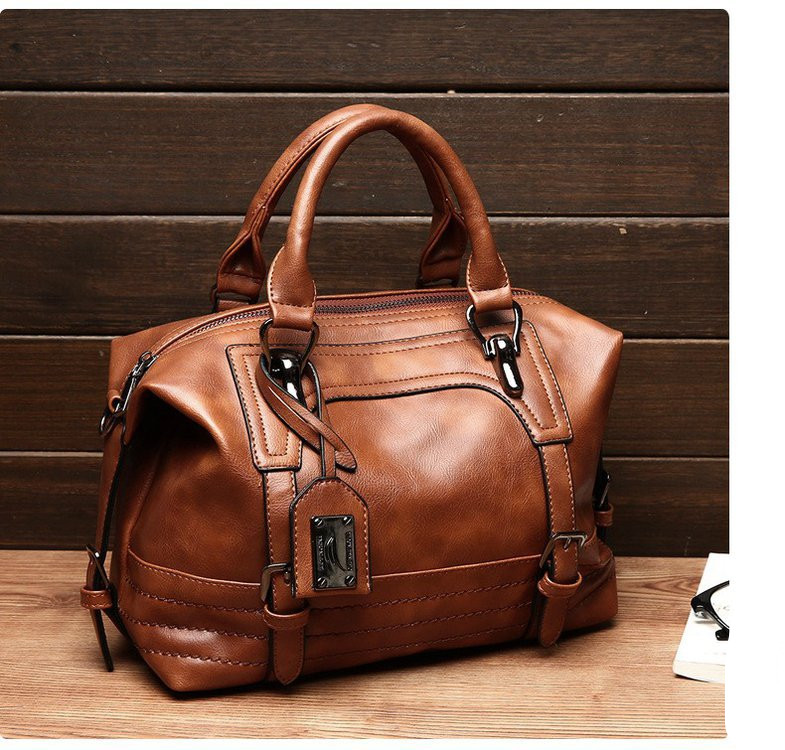 Shoulder Messenger Portable Boston Bag Single Shoulder Bag Soft Leather Trendy Bag Brown - Shop at LoveMi