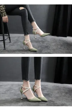 Spring And Autumn New Pointed Toe Stiletto High Heels Small Size - Green - View 1