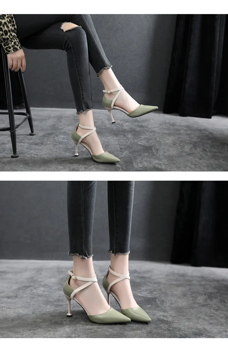 Spring And Autumn New Pointed Toe Stiletto High Heels Small Size - Green