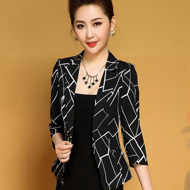 Small Suit Women's Jacket With Printed Three-quarter Sleeves Slim Fit