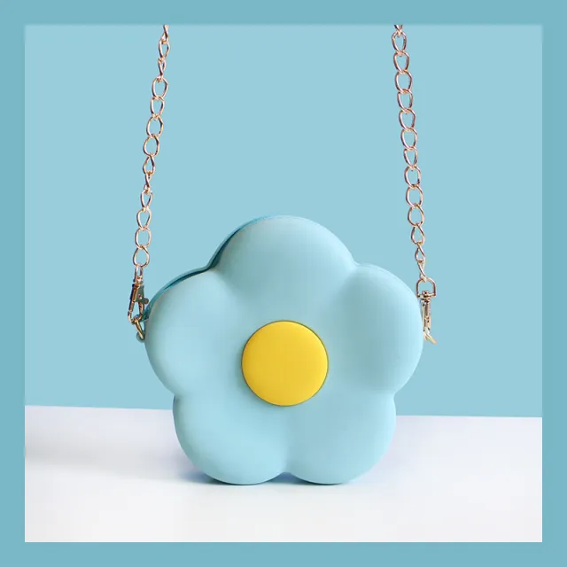 Crossbody Bag Cute Cute Girl Heart Chain Small Flower Silicone Shoulder Bag Blue - Shop at LoveMi