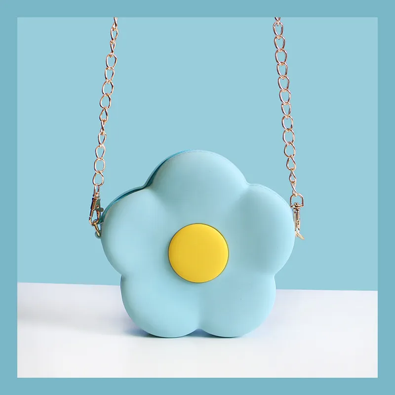 Crossbody Bag Cute Cute Girl Heart Chain Small Flower Silicone Shoulder Bag - Blue