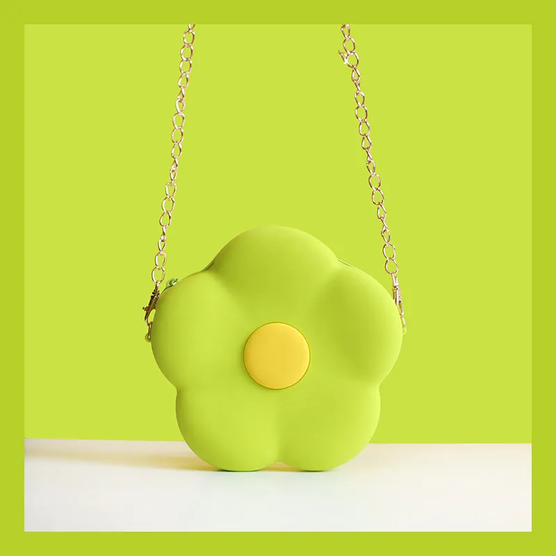 Crossbody Bag Cute Cute Girl Heart Chain Small Flower Silicone Shoulder Bag - Green
