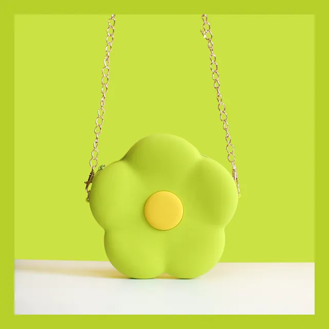 Crossbody Bag Cute Cute Girl Heart Chain Small Flower Silicone Shoulder Bag Green - Shop at LoveMi
