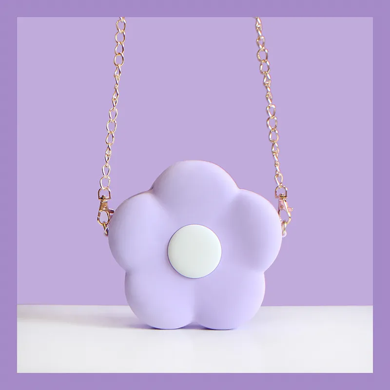 Crossbody Bag Cute Cute Girl Heart Chain Small Flower Silicone Shoulder Bag - Purple