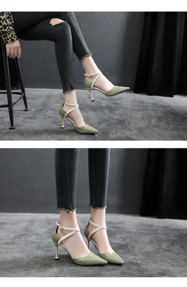 Spring And Autumn New Pointed Toe Stiletto High Heels Small Size Green - Shop at LoveMi