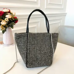 Bling Rhinestone Evening Handbag Women Luxury Fashion Diamonds Chain Shoulder Bags - Black - View 1