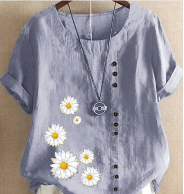 New Women's Retro Cotton And Linen Printing Loose Casual Shirt Women Purple - Shop at LoveMi