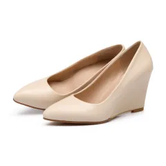 New Foreign Trade High-heeled Wedge-heeled Shallow Pointy Shoes - Beige - View 1