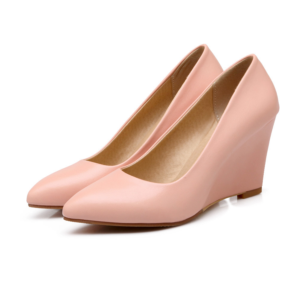 New Foreign Trade High heeled Wedge heeled Shallow Pointy Shoes Pink - Shop at LoveMi