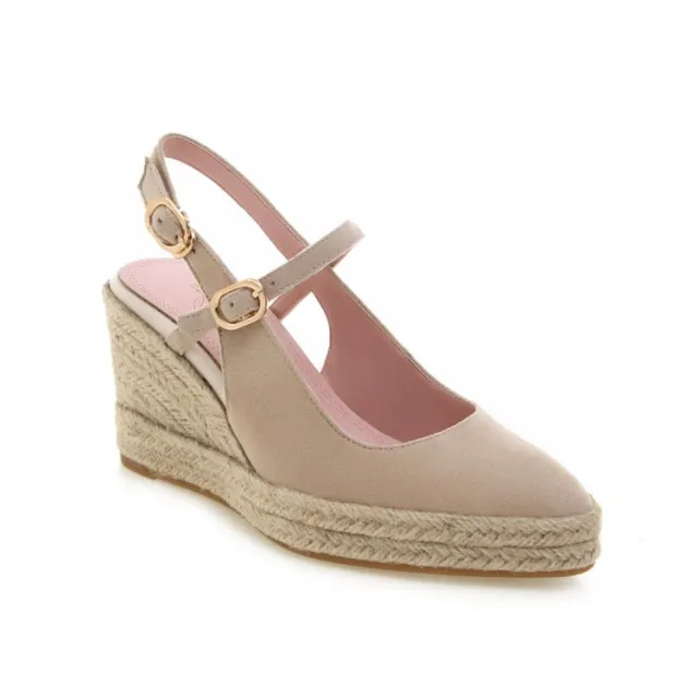 Women Shoes Platform Sandals Peep Toe High Wedges Heel Ankle Buckles Espadrilles Brown - Shop at LoveMi