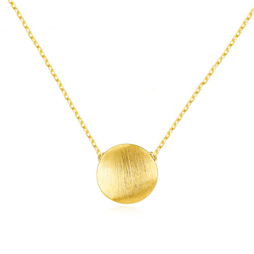 925 Silver Necklace Female Brushed Round Pendant Simple Jewelry