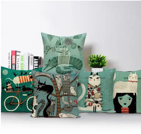 Cushion Cover Colorful Animal Decorative Cat Outdoor Linen Home