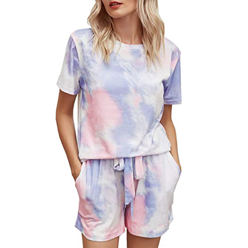 Two-piece Printed Tie-dye Pajamas Gradient Color Home Service Suit