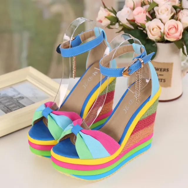 Wedge With Fish Mouth Rainbow Women's Shoes Blue - Shop at LoveMi