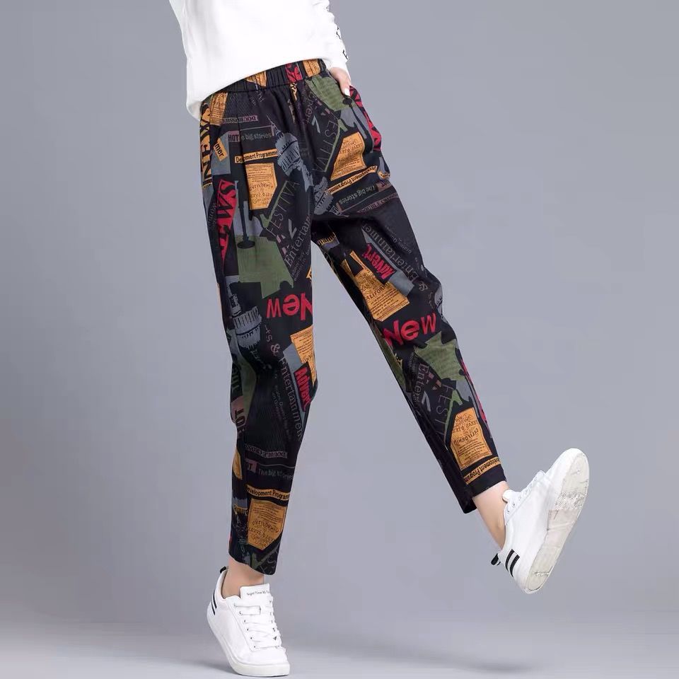 Title 4, Loose Carrot Pants Printed Casual Harem Pants f...