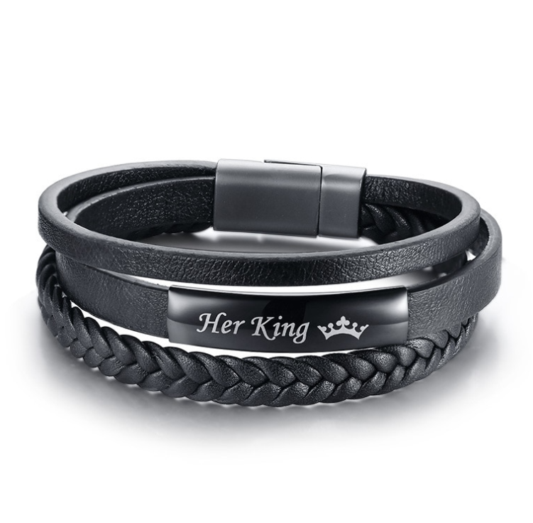 Stainless Steel Leather Three-ring Bracelet