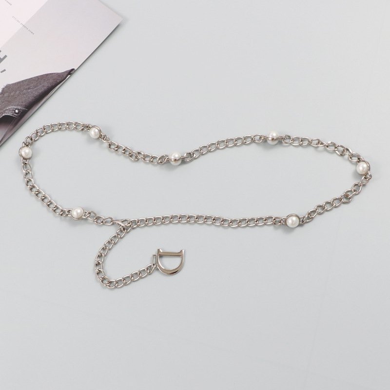 Summer INS Trendy Golden Metal Large Pearl Thin Waist Chain