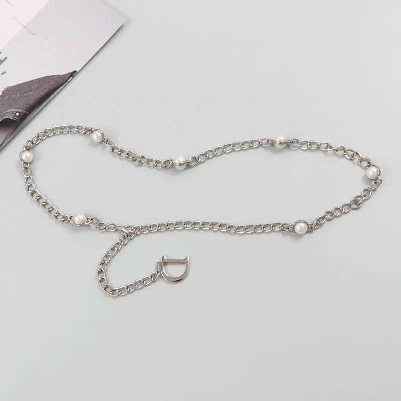 Summer INS Trendy Golden Metal Large Pearl Thin Waist Chain