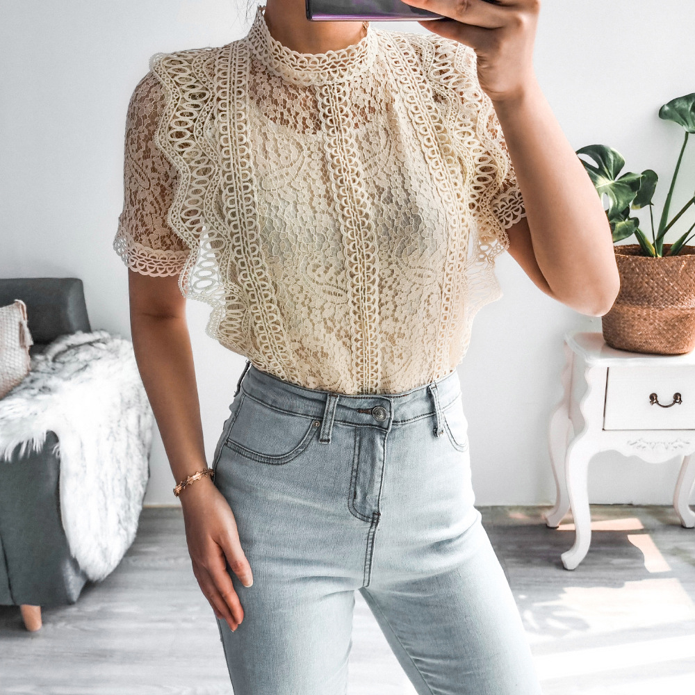 Title 5, Crochet Lace Short-sleeved Casual Top